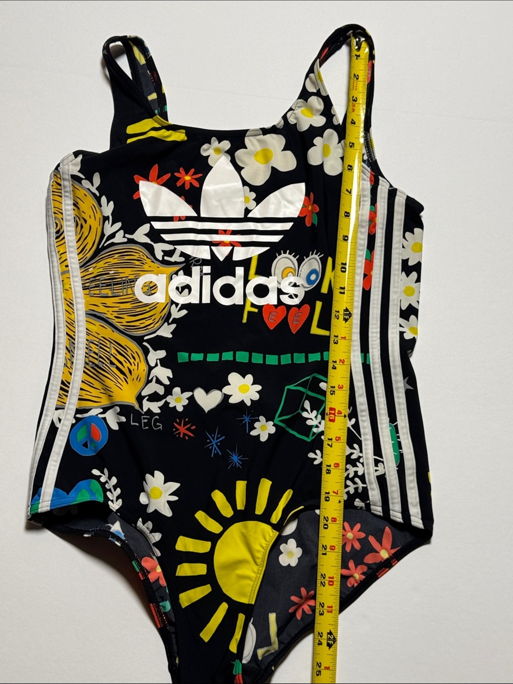 ADIDAS Originals x Pharrell Williams Black Floral Graphic One-Piece Swimsuit LG - Picture 8 of 14